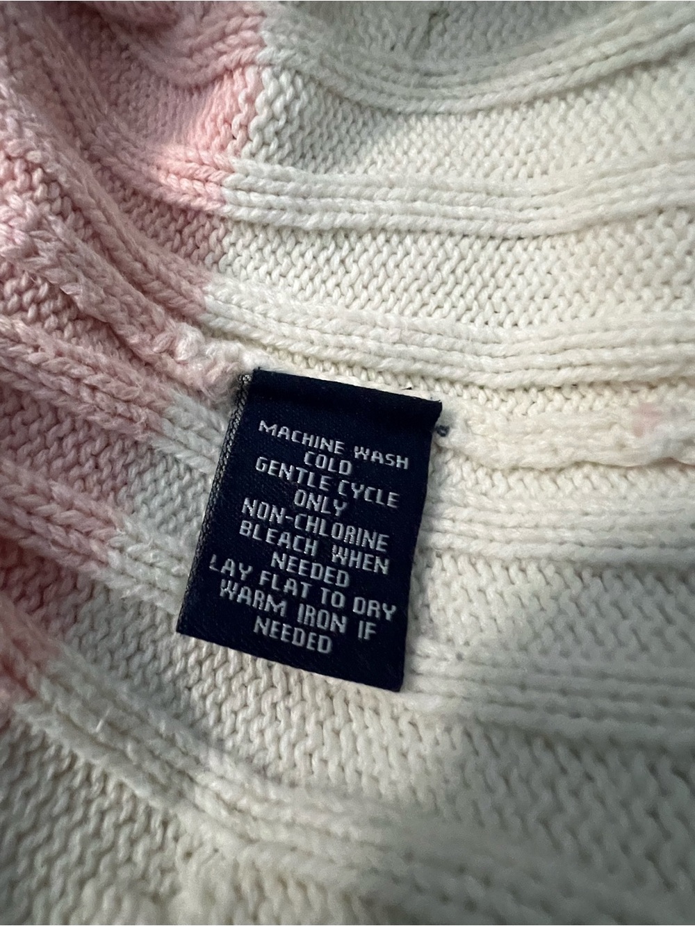 Chaps Pink & Cream Striped Cable V-Neck Sweater - Picture 3 of 3